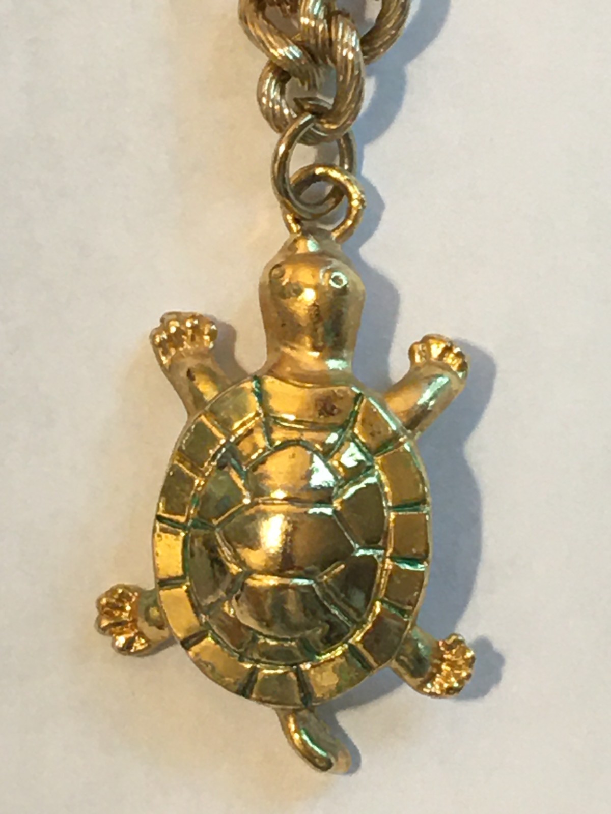VINTAGE CHUNKY 3D FIGURAL GOLD TURTLE CHARM BRACELET – POSSIBLY LILLY PULITZER?