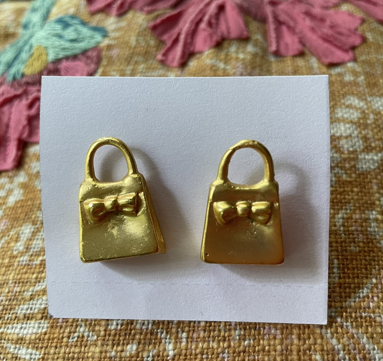 Gold Tone Cufflinks Womens Purse Handbag Shaped 3D About 1-inch Tall