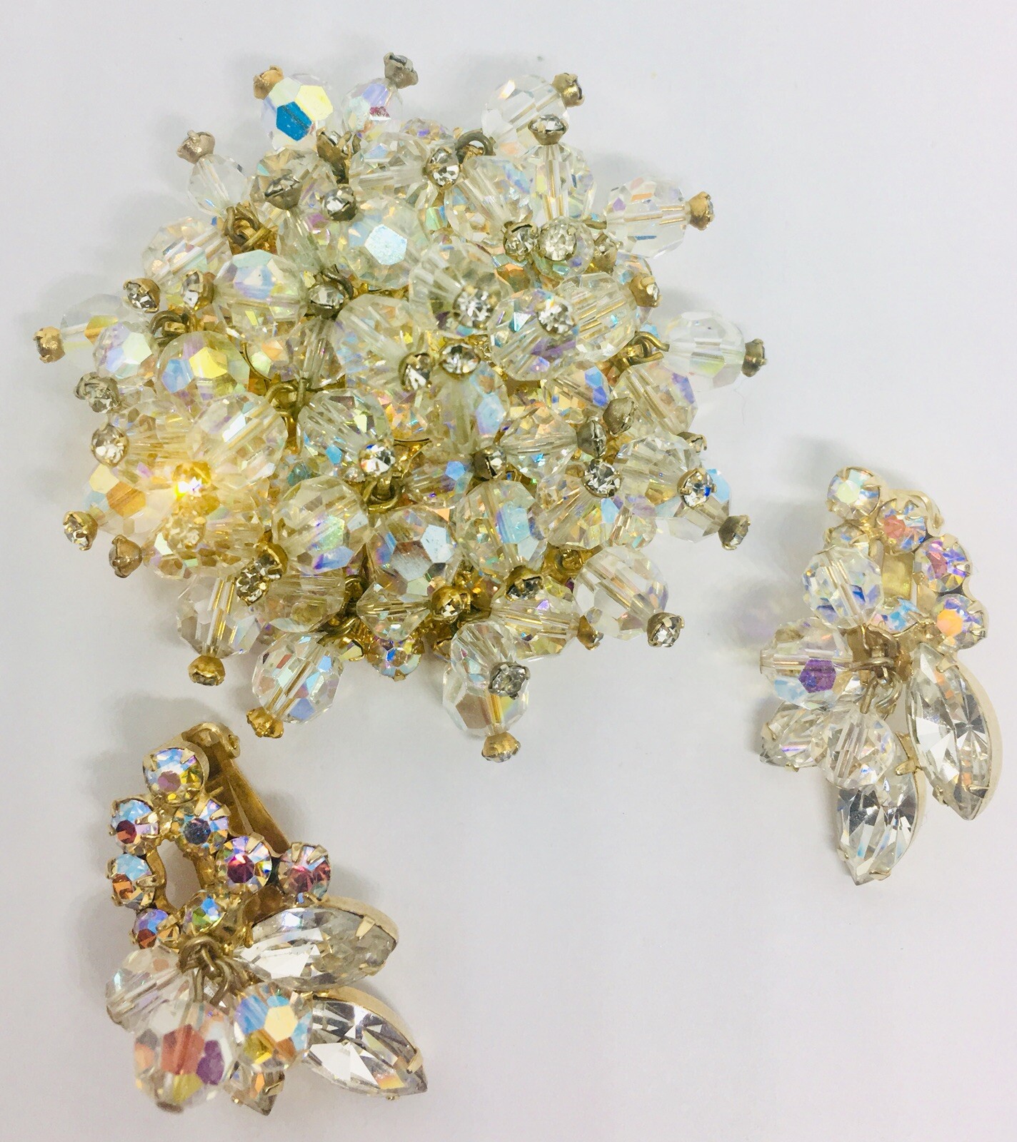 Juliana Delizza & Elster Huge AB Cha Cha Brooch & Earrings Demi Vintage Jewelry
