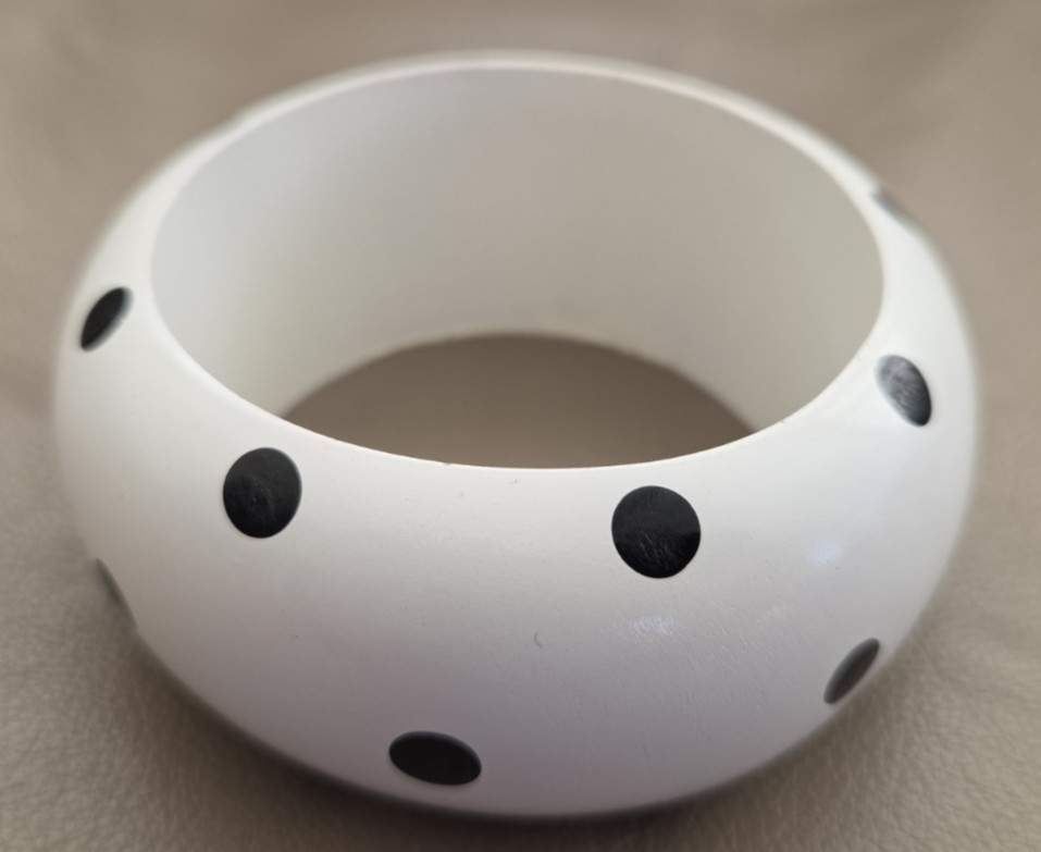 VINTAGE Chunky Bangle Bracelet White With Black Polka Dots