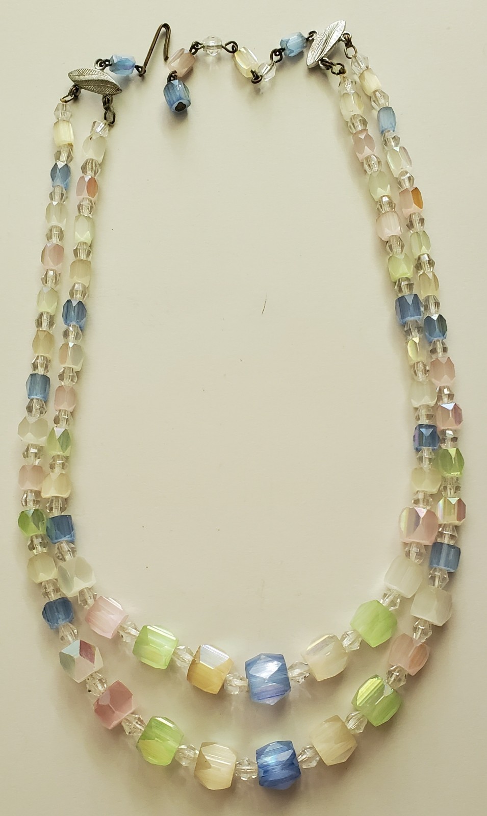 Vintage multi-strand satin glass necklace, graduated pastel beads