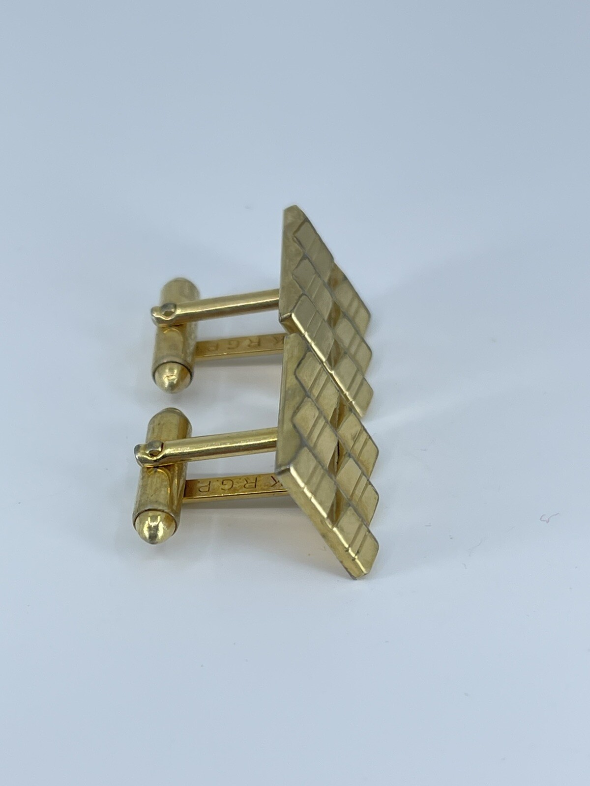 Vintage Hadley 10K RGP cufflinks gold tone louver design etched accent 7/8″