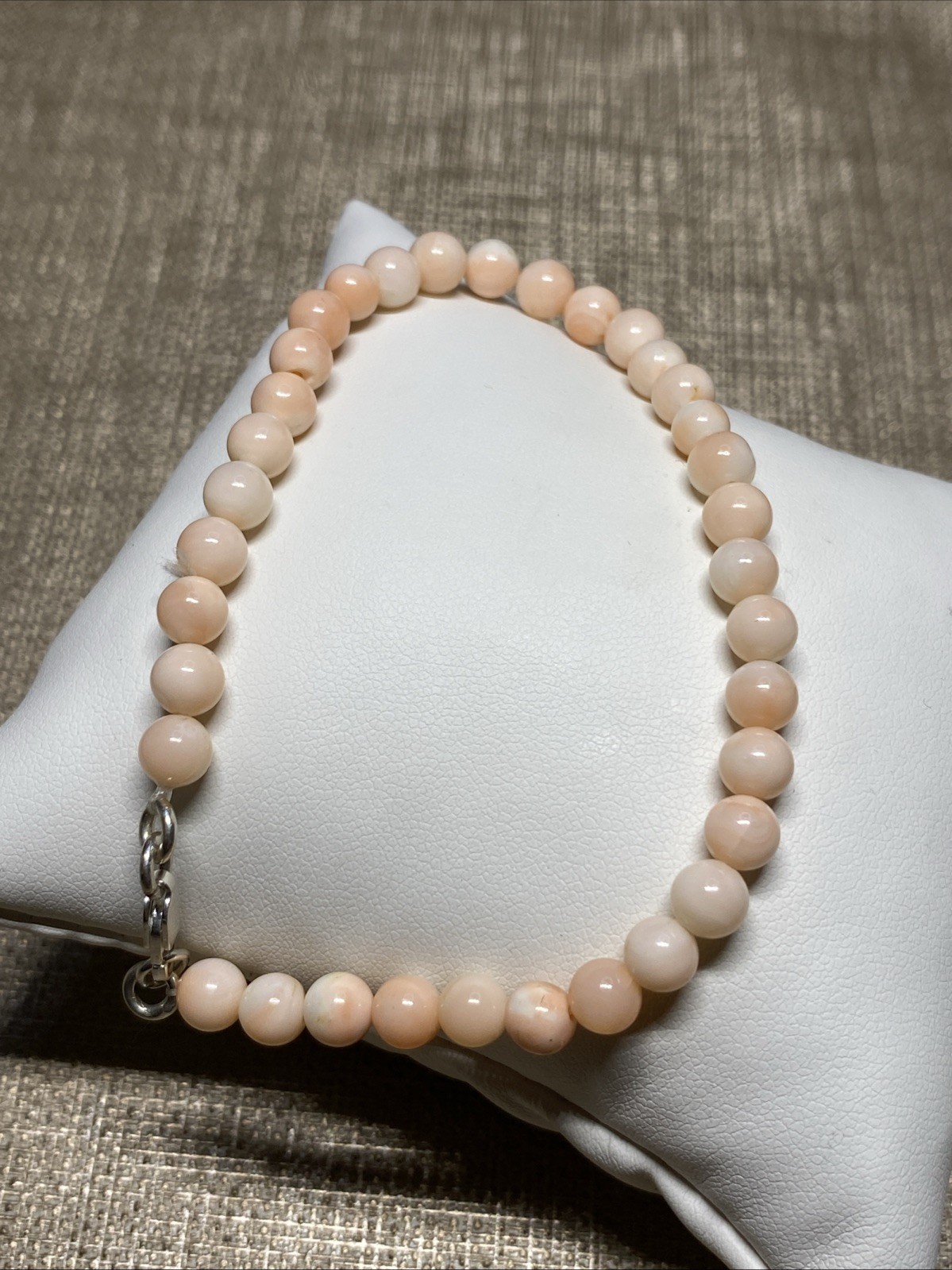 Vintage 1970s Angel Skin Coral Bracelet 7.5” 5.3mm Beads Sterling 925