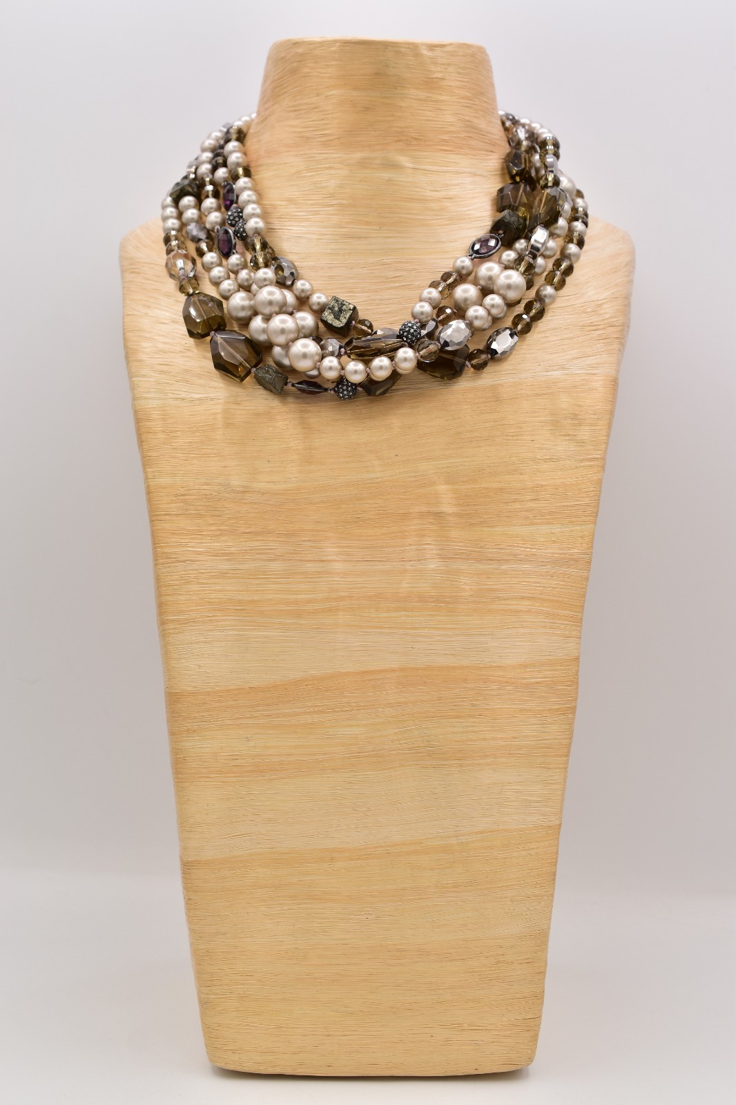 Stella & Dot Multi-Strand Pearl Crystal Statement Necklace Chunky Y2K BinBL