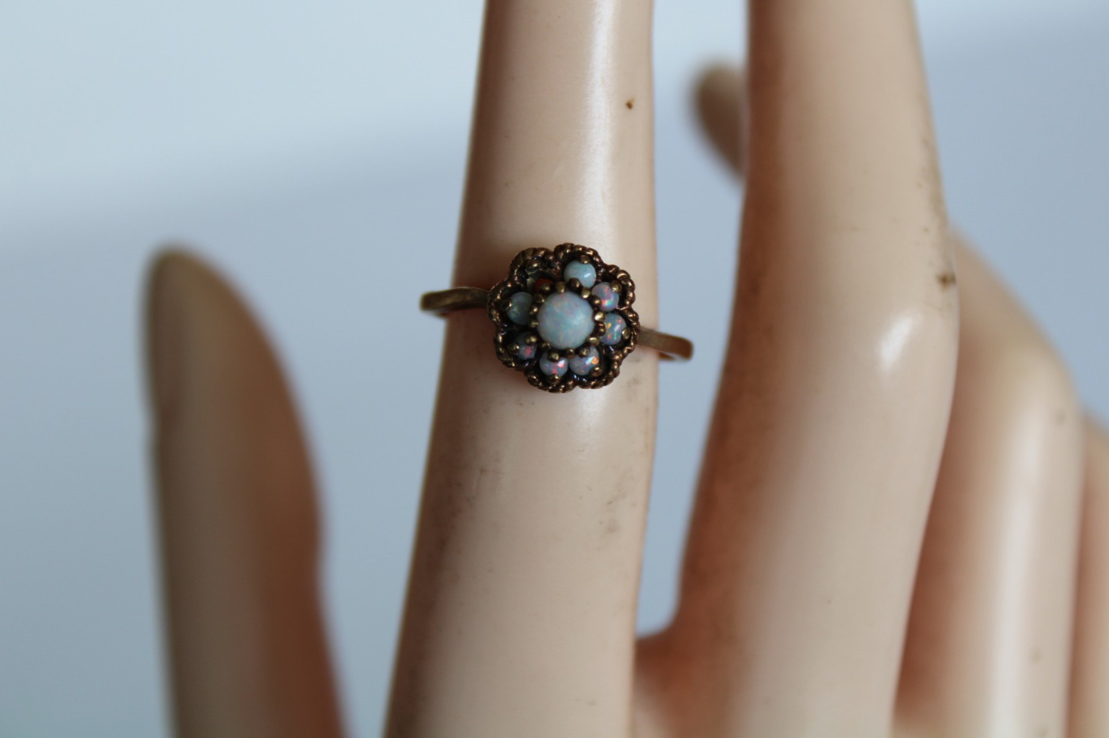 Vtg 10K Yellow Gold & Fire Opal Floral Cluster Ladies Estate Ring, 2.25g -S: 5.5