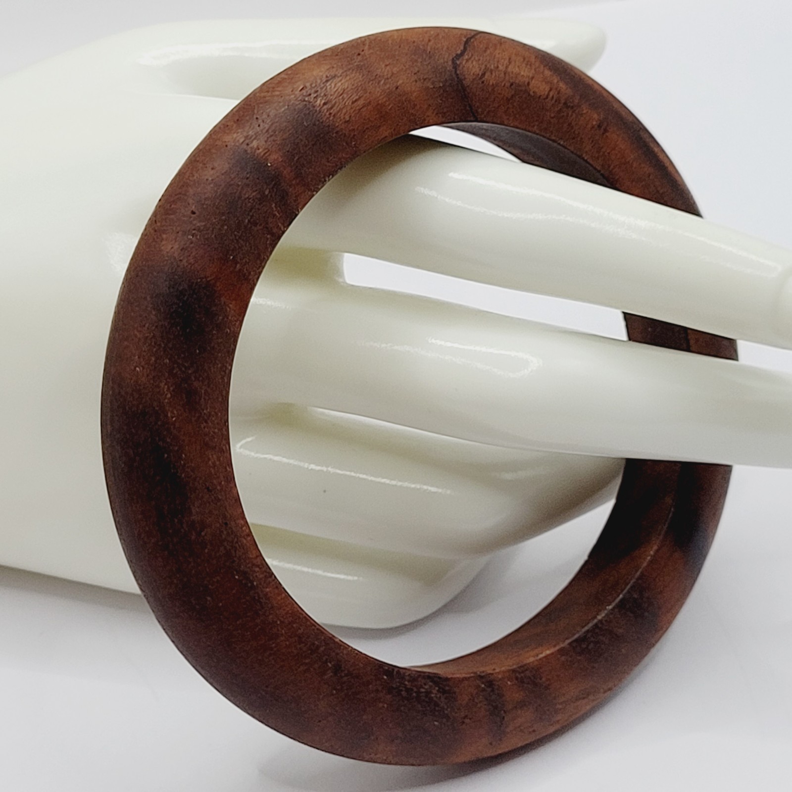 Brown Wood Bangle Dark Lines Matte Finish Retro Vintage 1980s Bracelet 8 Inch