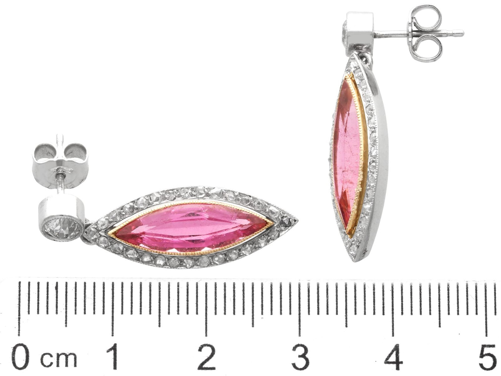 5.60Ct Pink Tourmaline and 1.10Ct Diamond, Platinum Drop Earrings Circa 1925