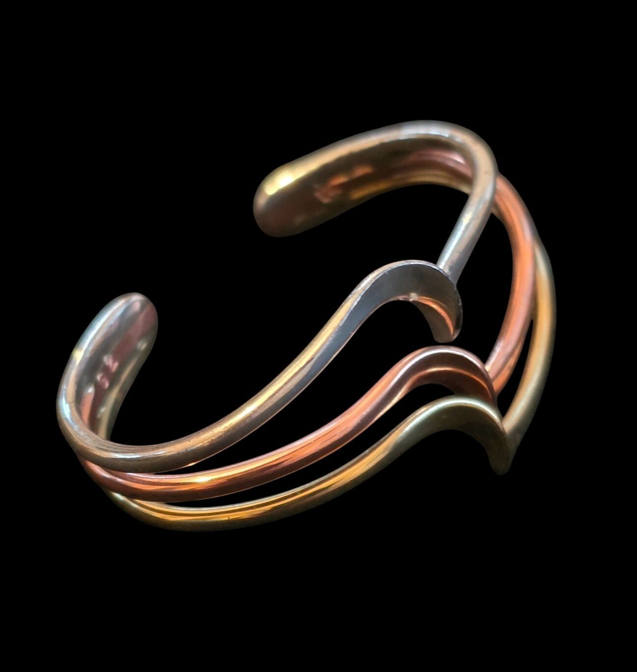 Sausalito Craftworks Tri Color Brass Copper Silver Twist Cuff Bracelet