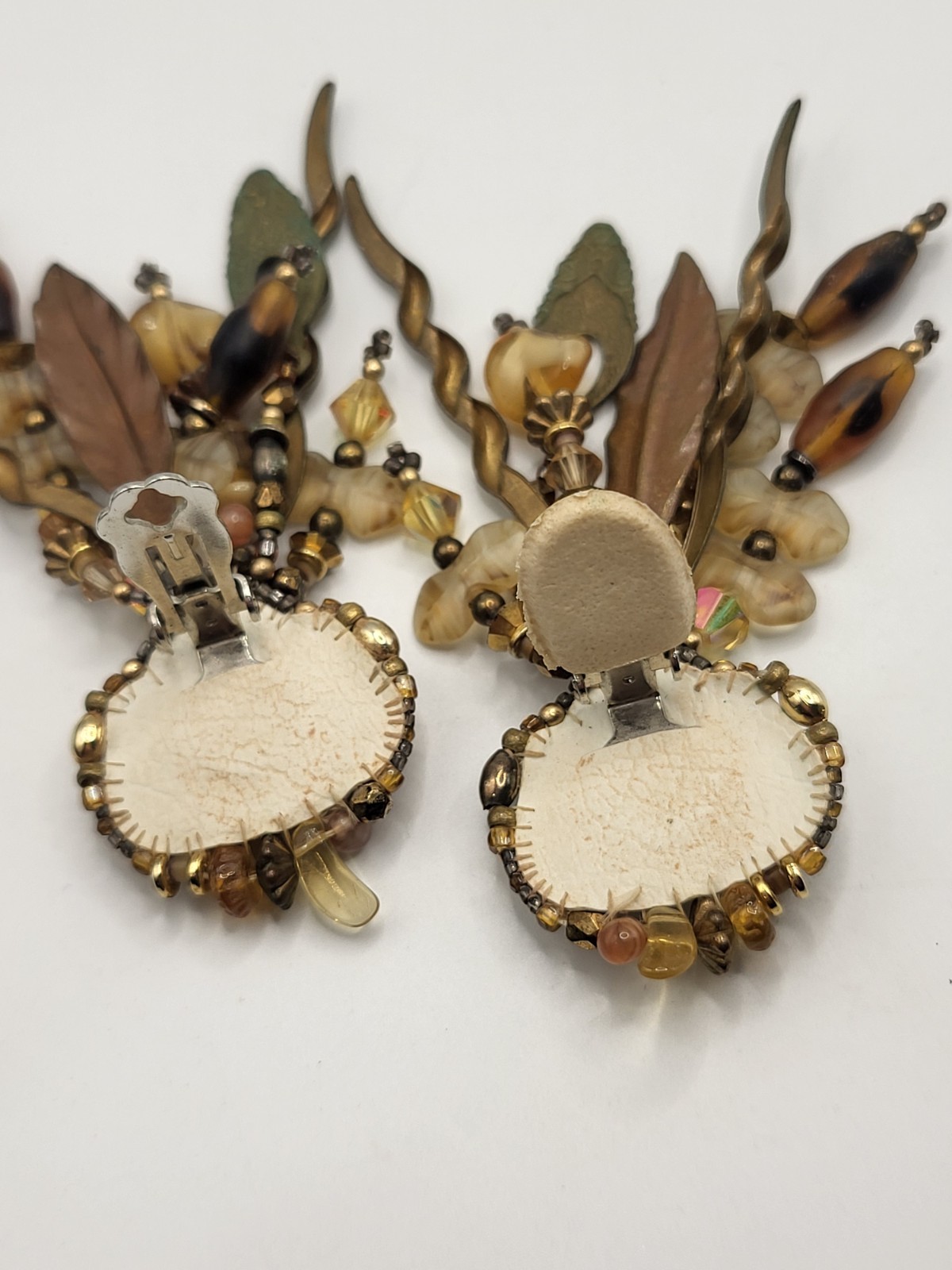 Vintage 80s Signed CHIPITA Joan Eagle Boho Dangle Earrings Jasper Beaded Fringe