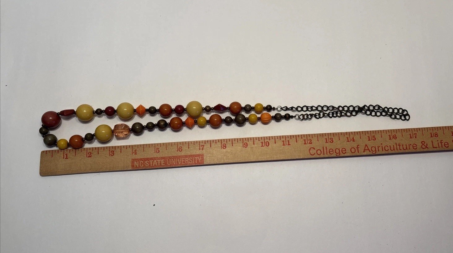Vintage 70’s Boho Hippie Long Wooden Beads And Lucite Bead Necklace Earth Tones