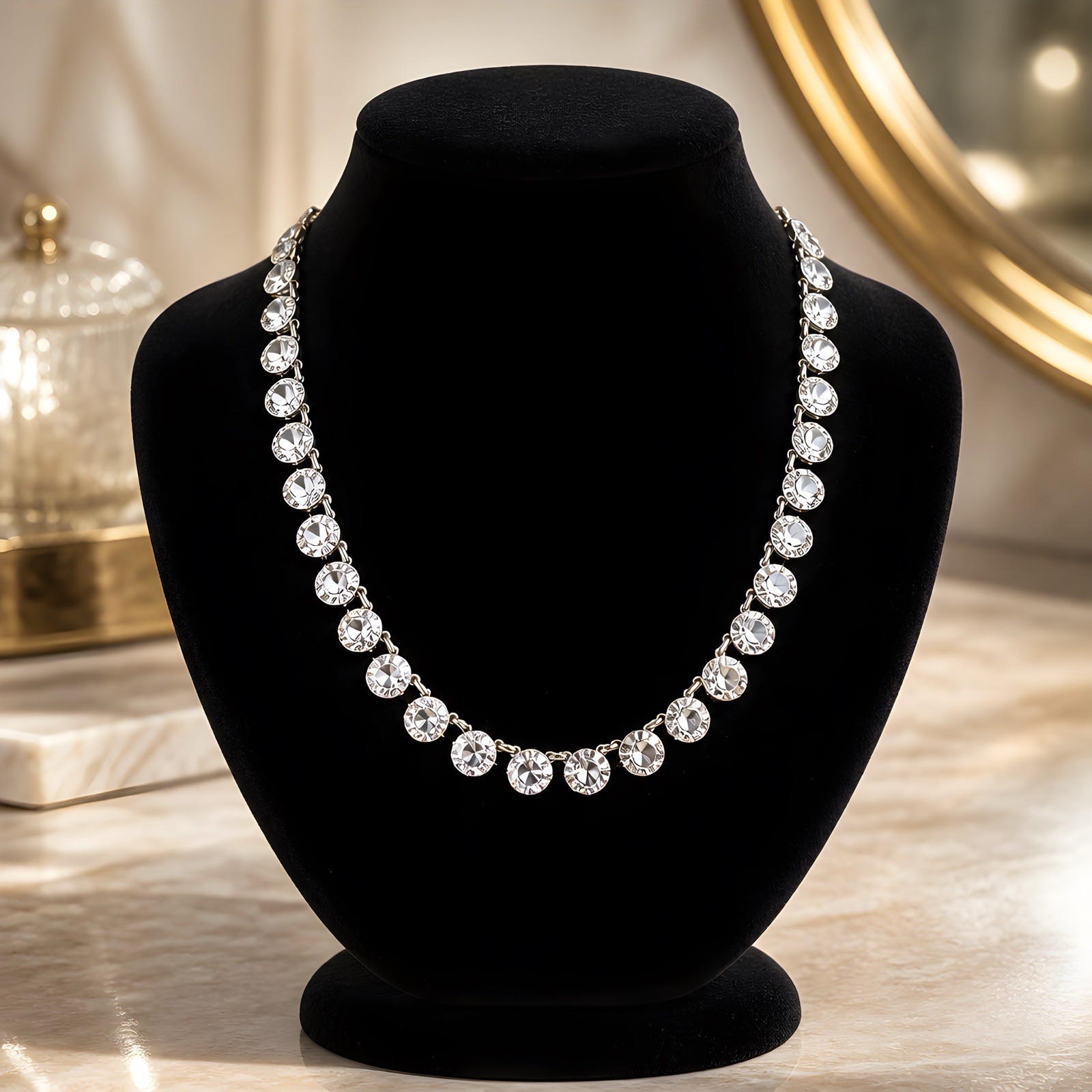 Antique Art Deco Hand-Faceted Natural Rock Crystal Sterling Rivière Necklace 15