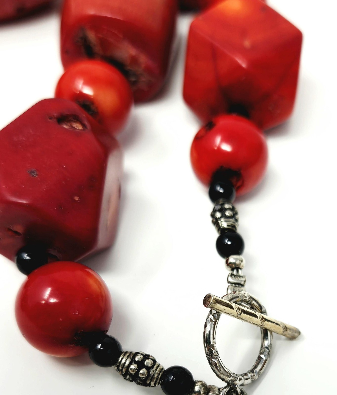 Vintage Red Coral Statement Necklace Sterling Silver Clasp Heavy Natural Coral