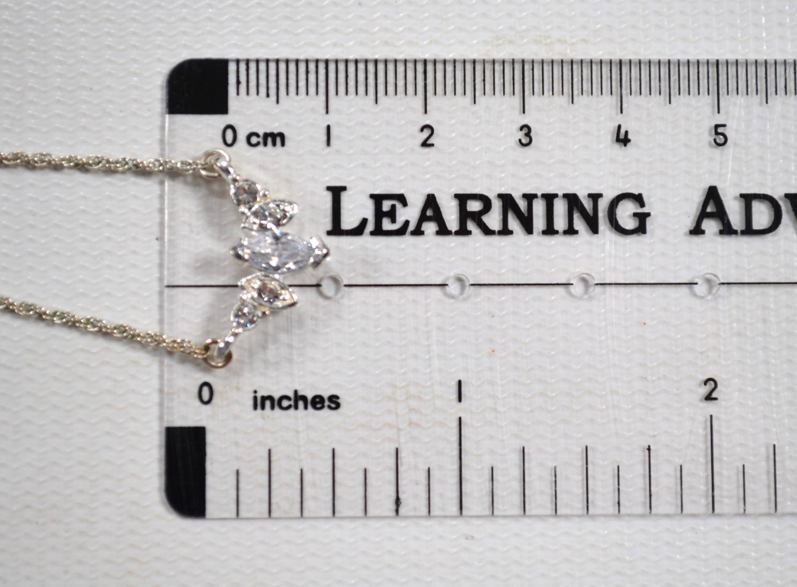 Silver Tone Necklace Clear Rhinestone Pendant Beautiful 19″