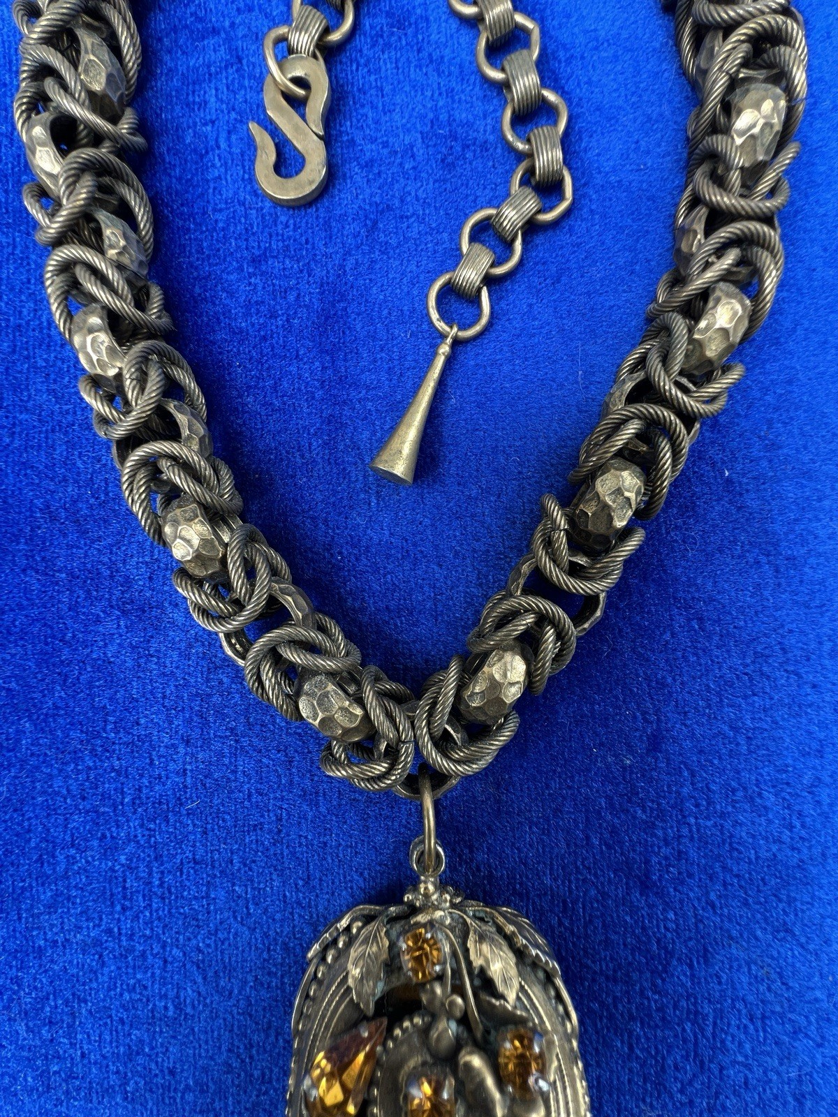 VTG HENKEL & GROSSE Victorian Revival Rhinestone & Art Glass Fob Necklace RUNWAY