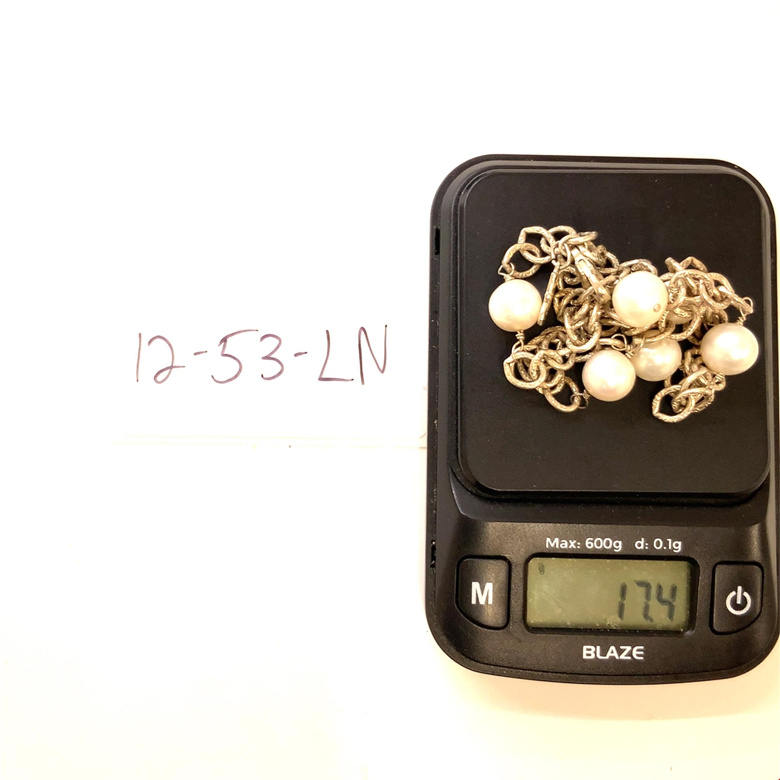 Vintage Signed Sterling Pearl Link Rolo Double Chain Designer Bracelet sz 7 3/4