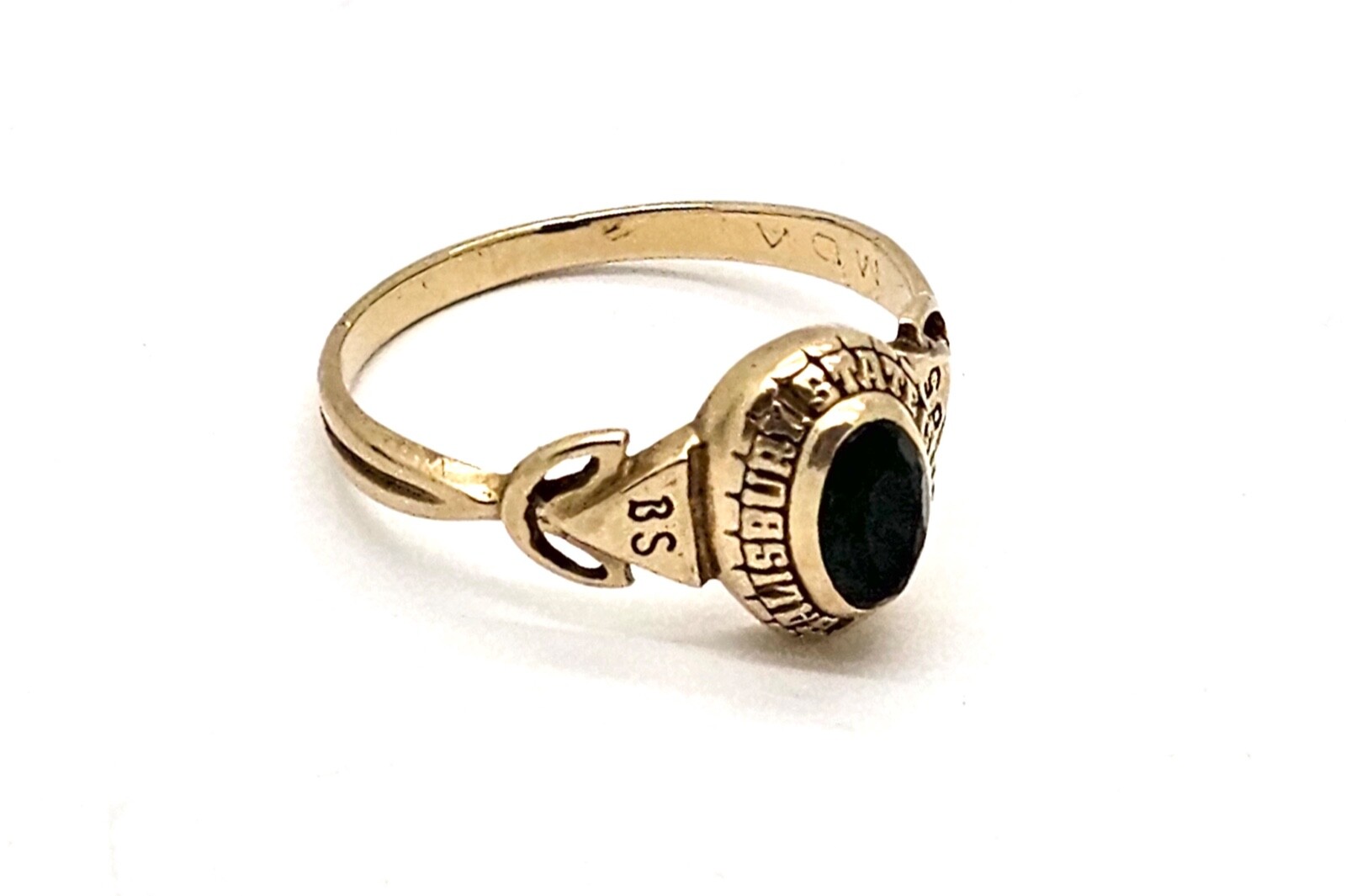VINTAGE 1985 SALISBURY STATE COLLEGE 14K GOLD LAB EMERALD SCHOOL RING,6.5
