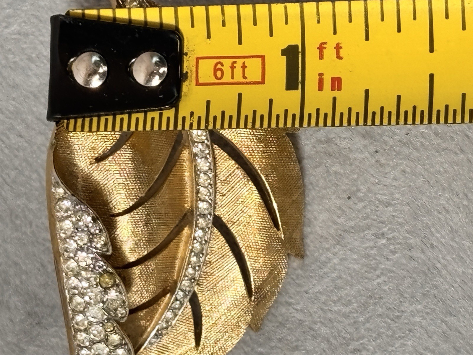 Trifari Rhinestone Gold Tone Leaf Vintage Brooch Nature