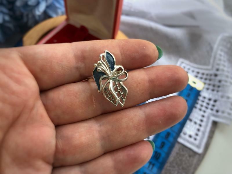 Blue Enamel Estate Sterling Silver 925 Vintage Soviet Jewelry Ring USSR Size 7