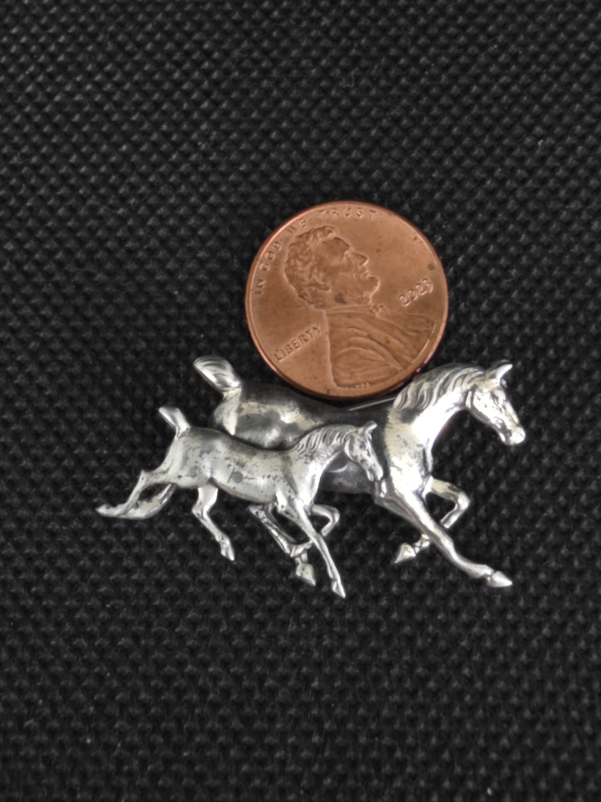Vintage Beaucraft Running Horse Mare & Foal Brooch Pin 925 Sterling Silver 1.5″