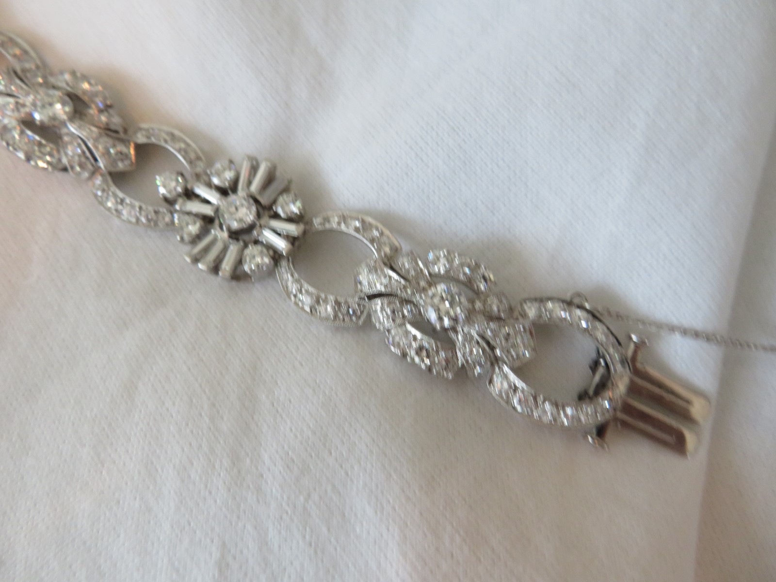 ART DECO PLATINUM 14.00 CT VVS2-VS1 F DIAMOND BRACELET 7″ 17 MM WIDE AMAZING
