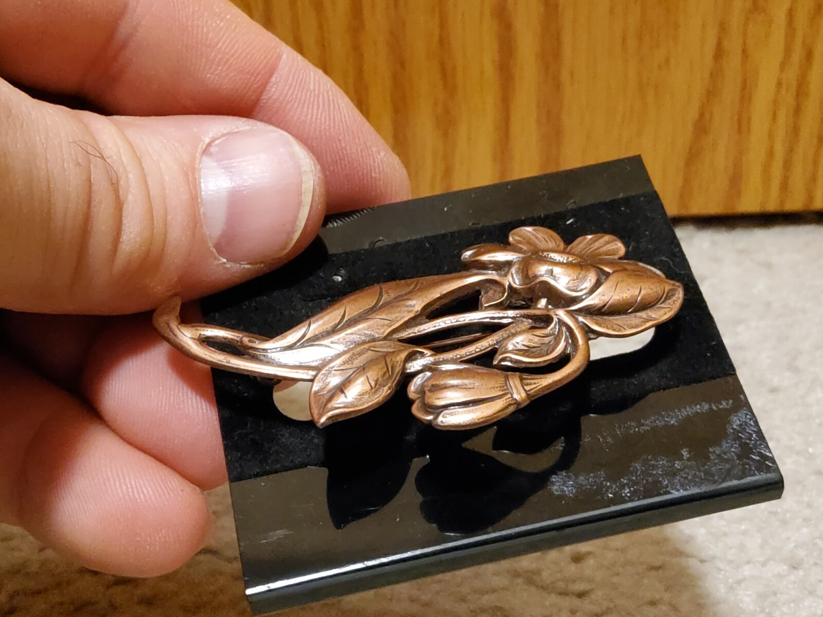 Vintage Classic Flower Plant Leaves Pin Copper Tone Large Brooch Floral