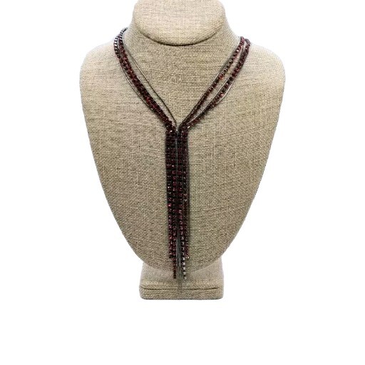 Red & Black Crystal Necklace Fringe Tie Gunmetal Statement 27 in Layered Alfani