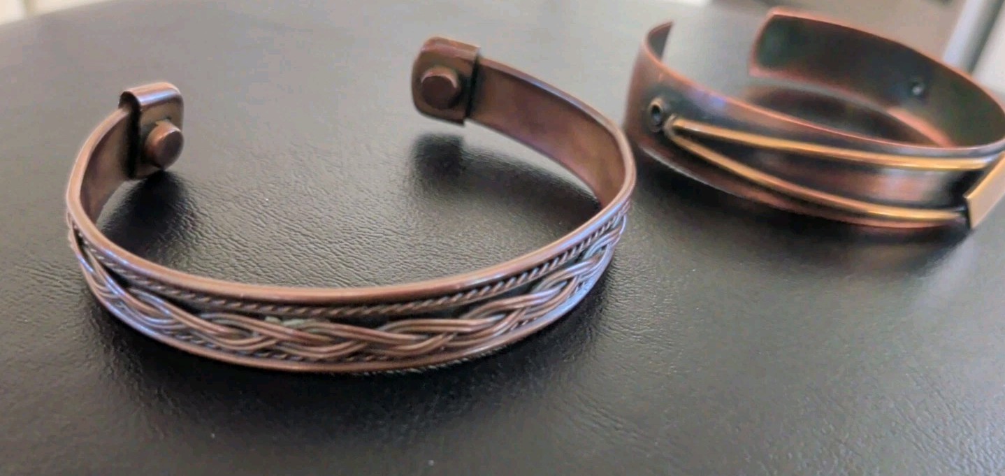 2 Vintage Genuine Copper Cuff Bracelet Different Styles, Braided, Marked, Stylis
