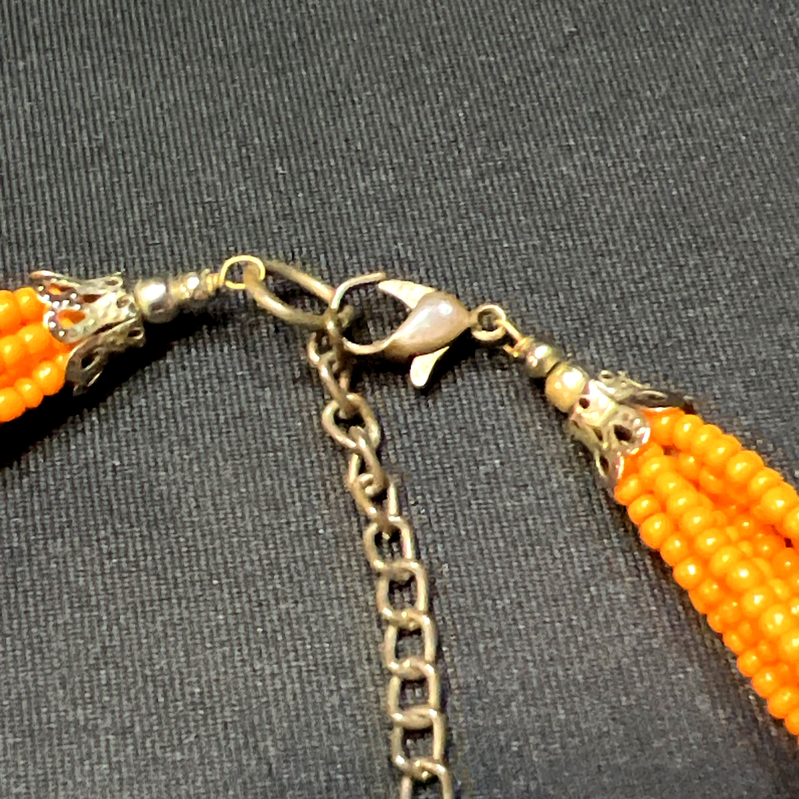 Vintage Brass & Yellow Glass Sead Bead Necklace Multistrand 21″