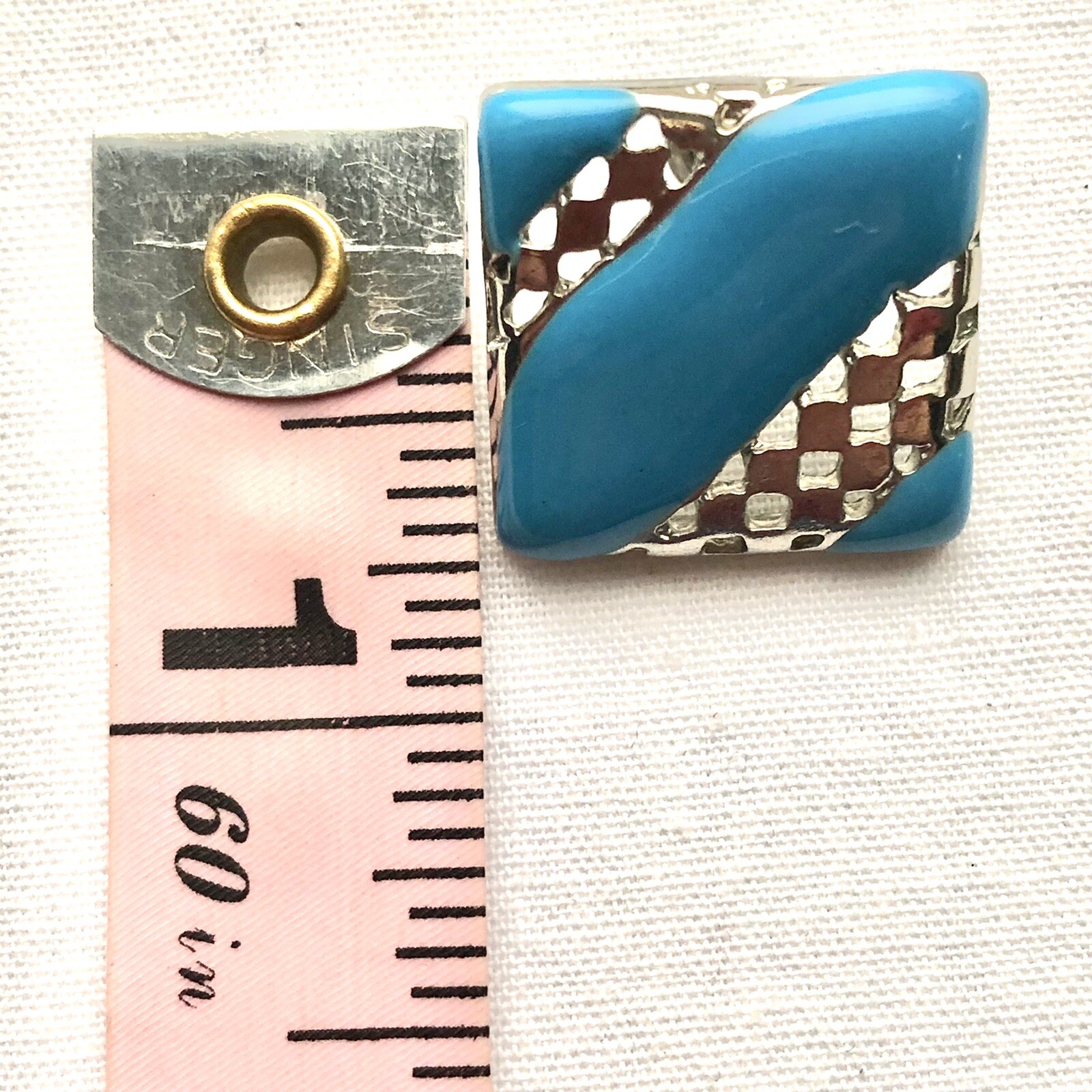 Teal Enamel Square Stud Earrings 60s 80s Punk Style Geometric Jewelry Jewelry