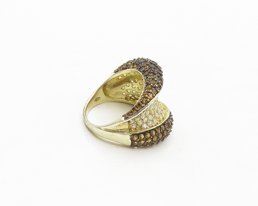 925 Sterling Silver Cubic Zirconia & Citrine Encrusted Band Ring Sz 8 RG17231