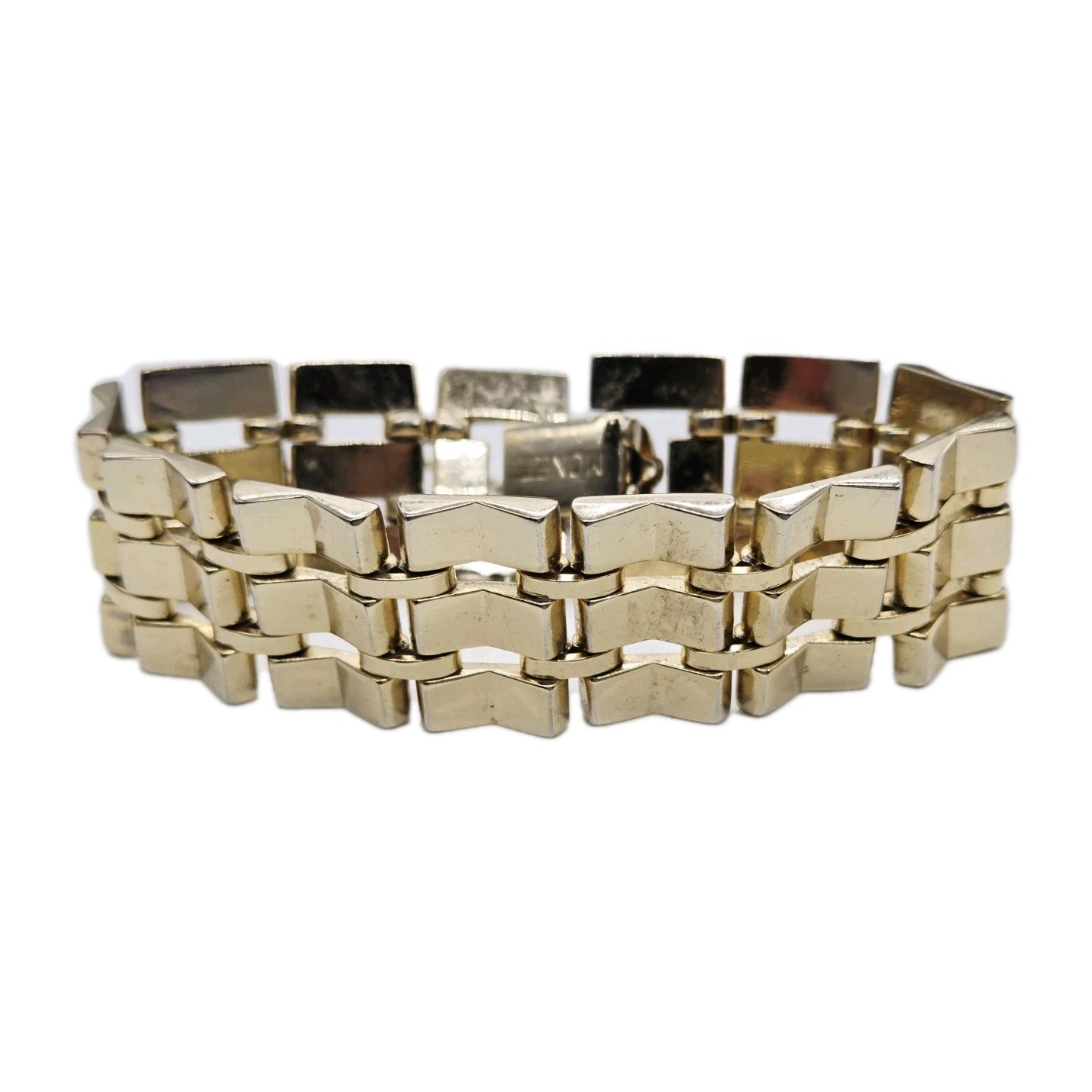 Monet Bracelet Wide Link pale Gold tone Couture Retro Vintage 7.25 in