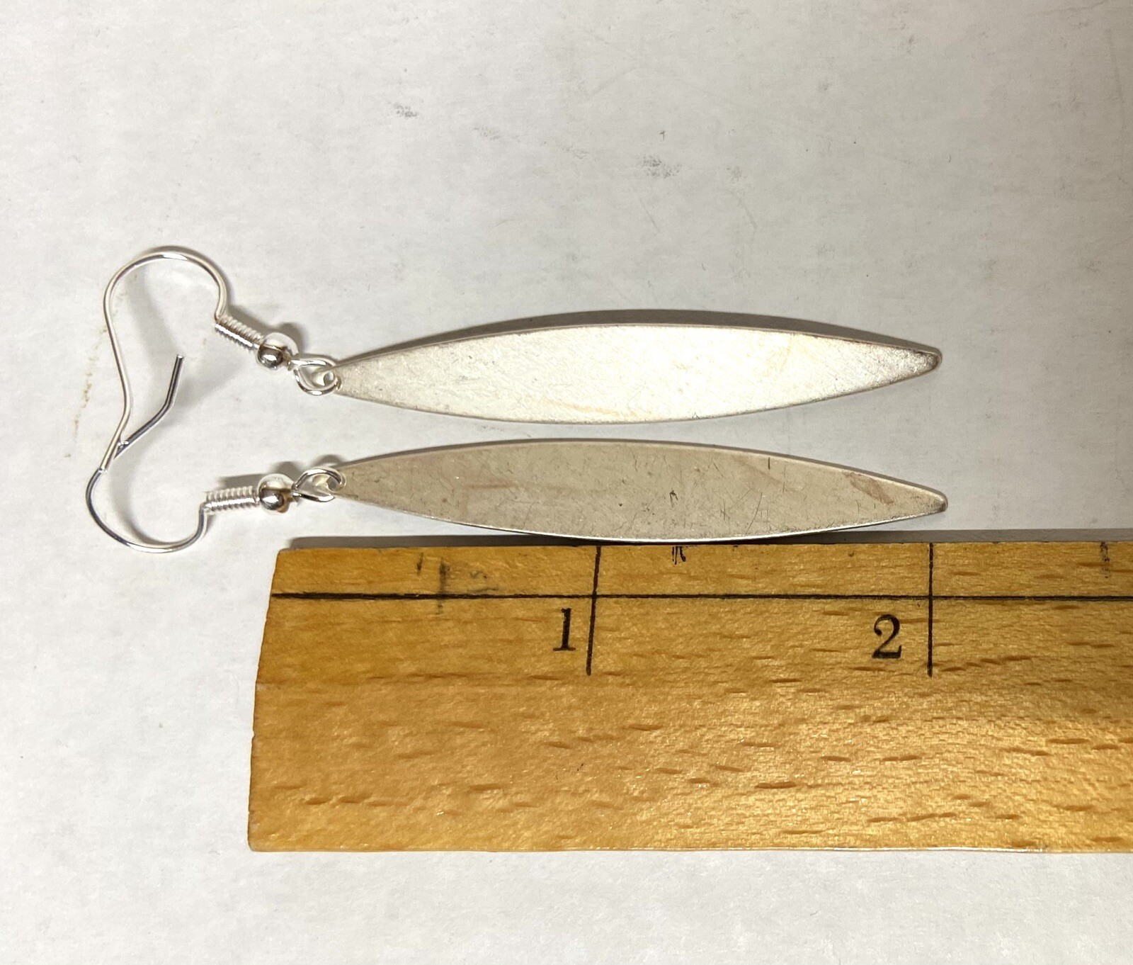 Vintage Purple enamel on Silver long Dangle Pierced Earrings- 2″ long