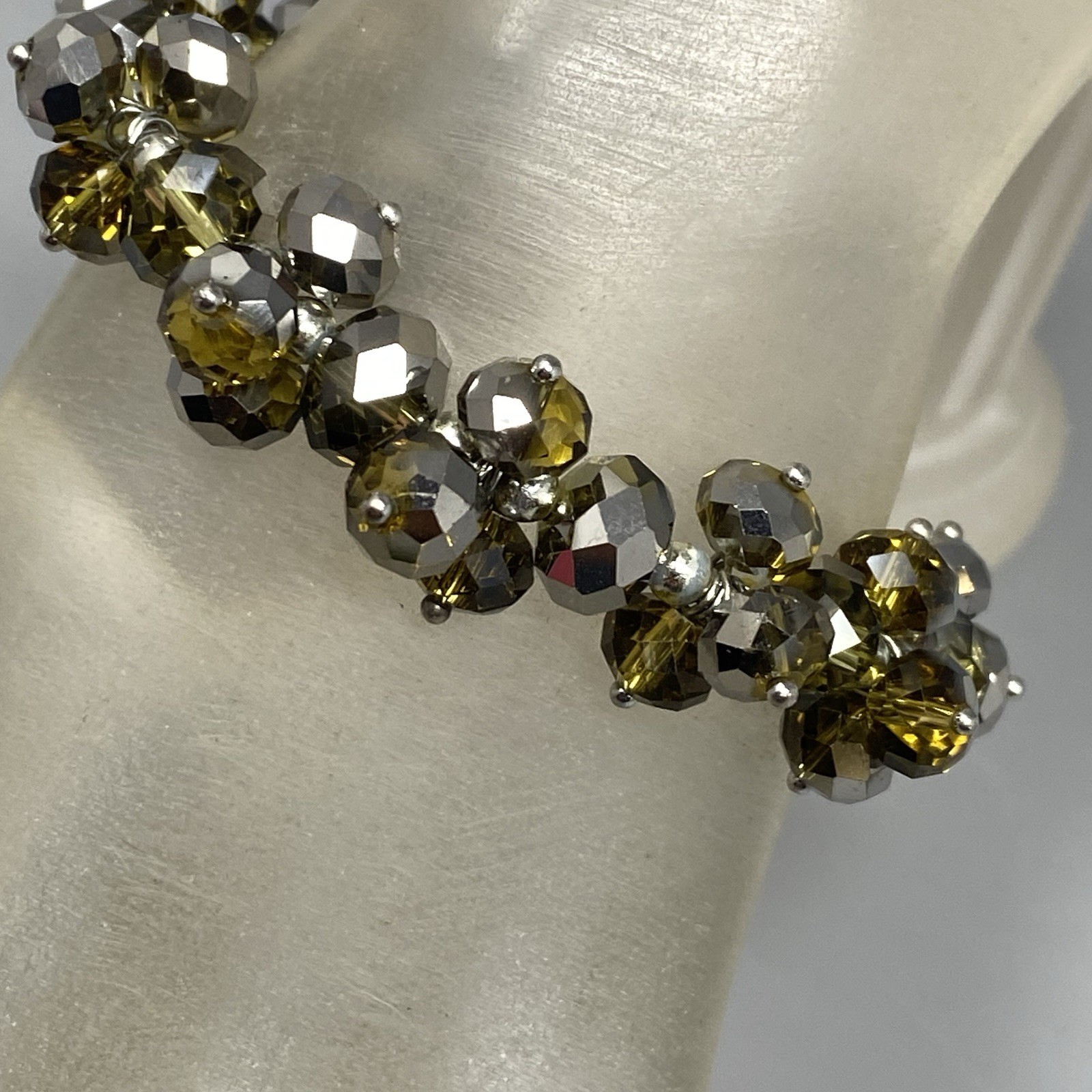 Silver Gold Glass Bead Cluster Bracelet Stretch Fire Polished AB Coated Retro