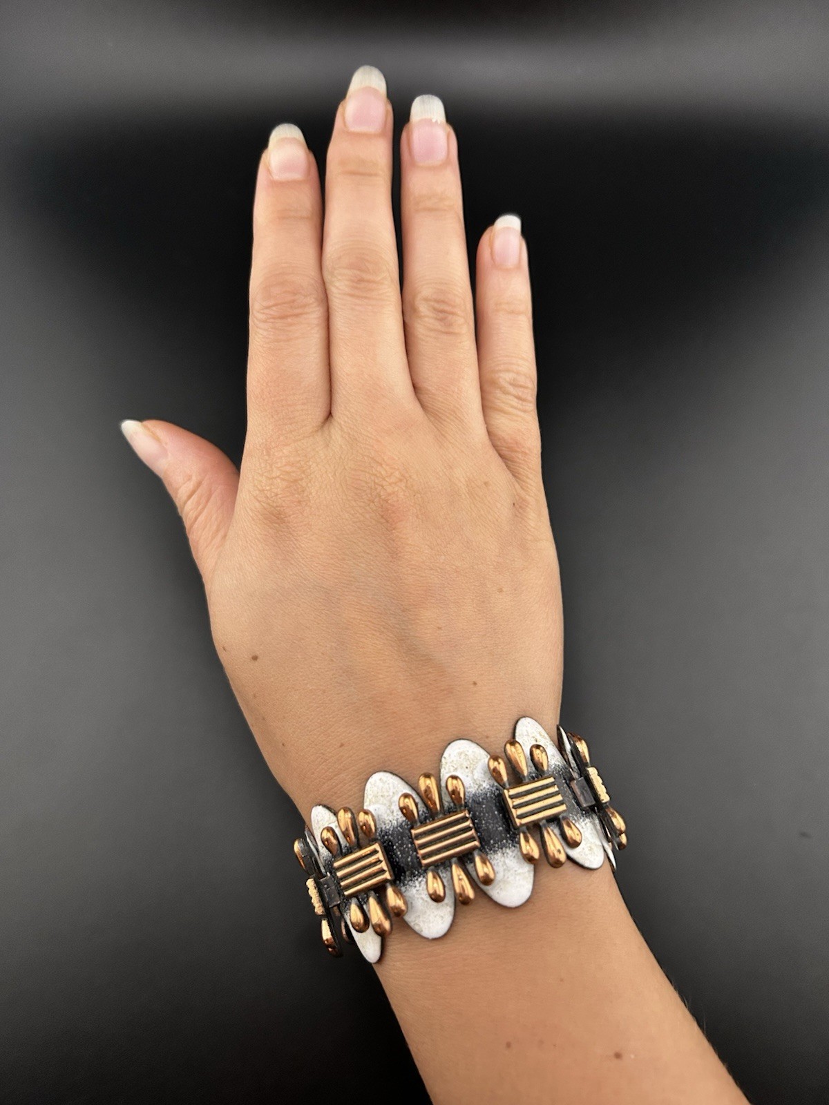 Vintage Matisse Renoir White Black Enamel Bracelet