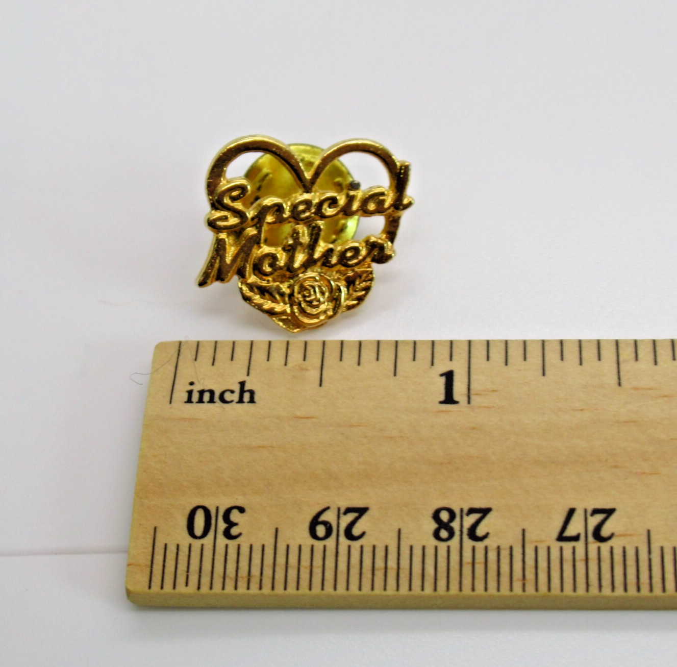 Special Mother Pin Gold Tone Heart Rose Design Vintage Lapel Pin Wear from Age