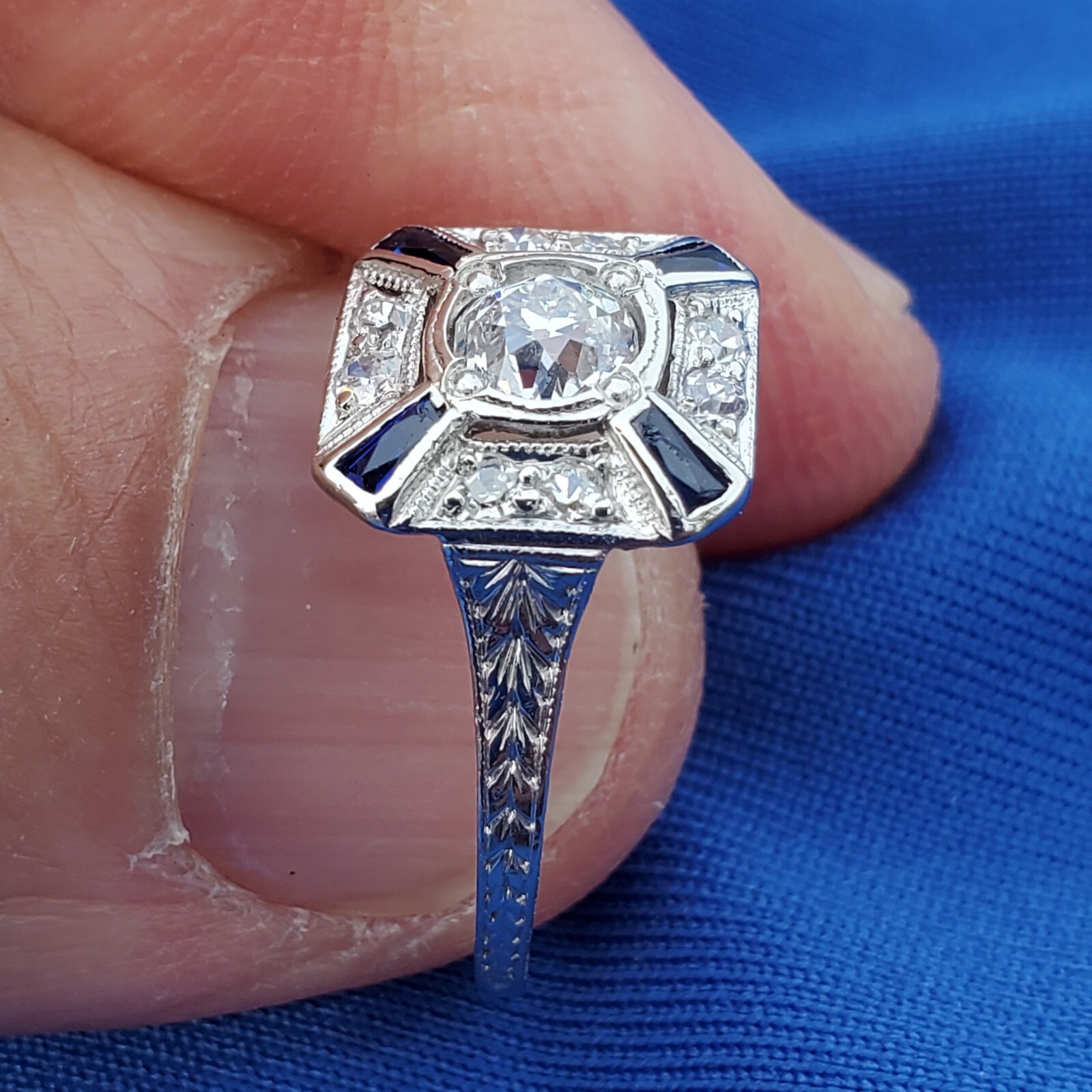 Original EARTH MINED DIAMOND Deco PLATINUM Engagement Ring Vintage Solitaire 5