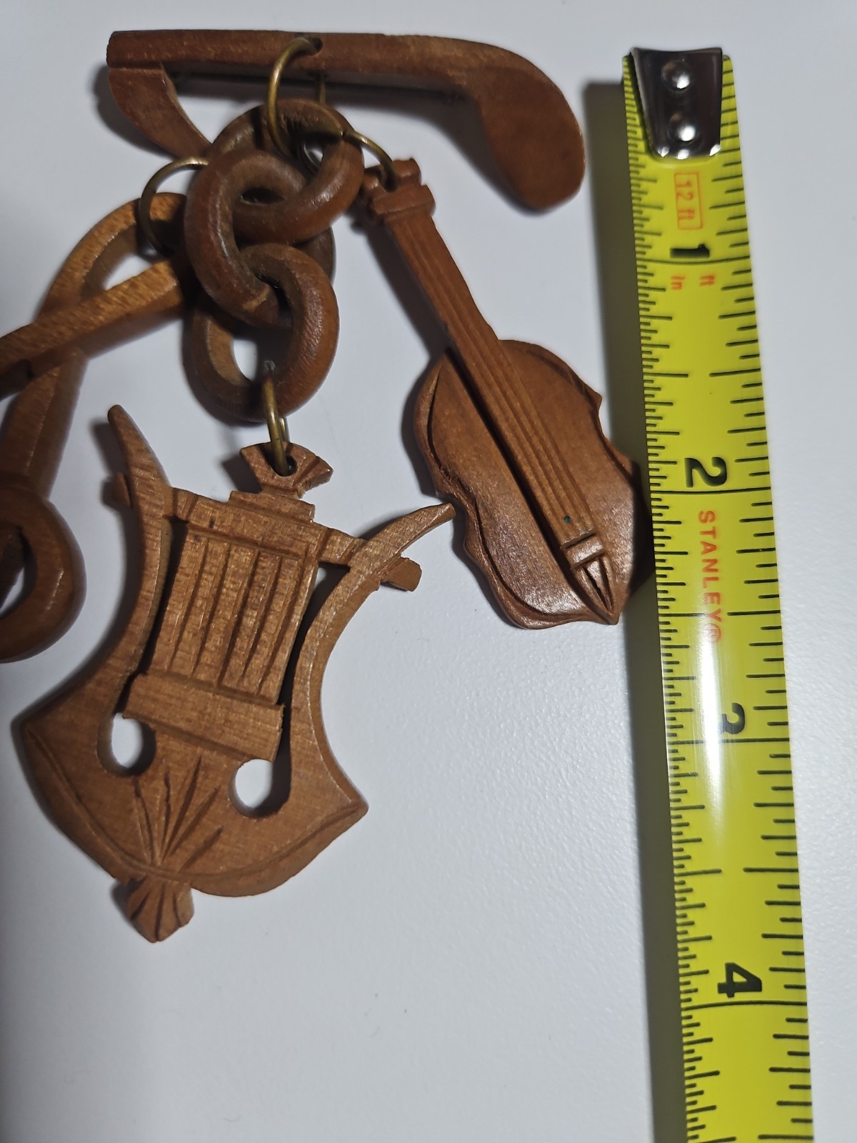 Vintage Guitar Brooch Pin Dangling Musical Notes Retro Music