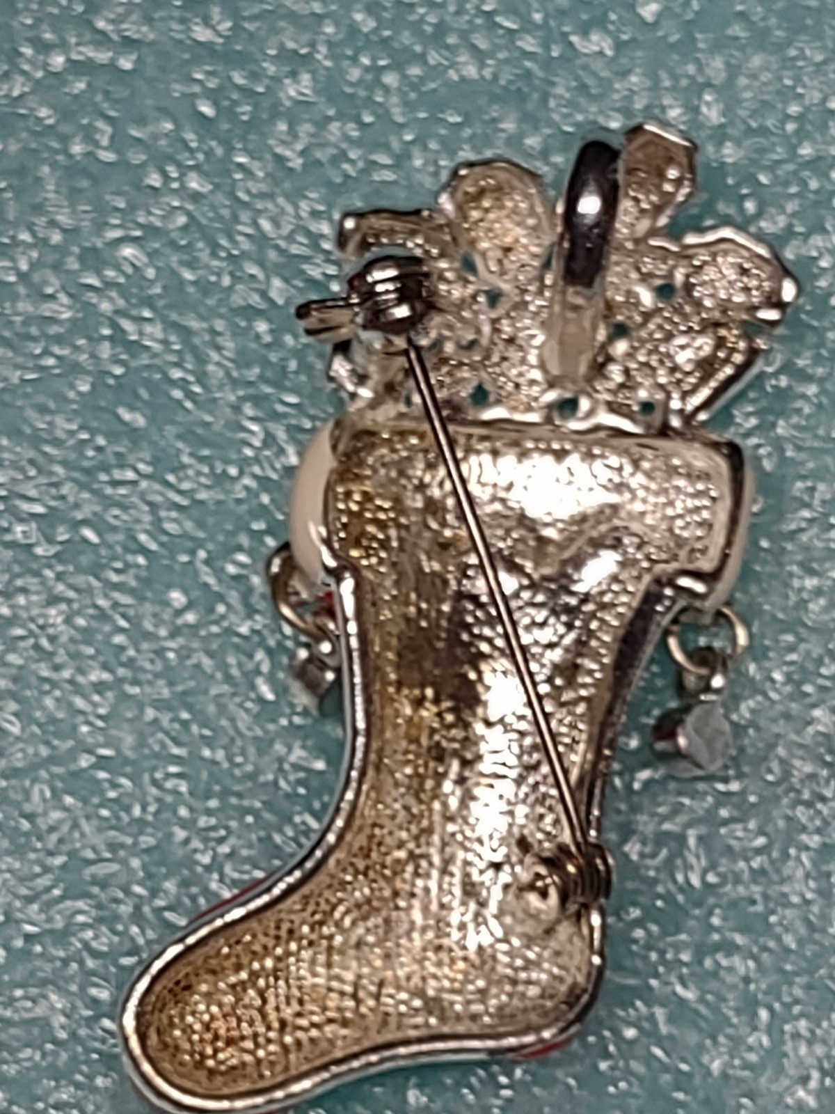 Bejeweled Christmas Stocking Brooch Pin Dangles Enamel Pendant Too