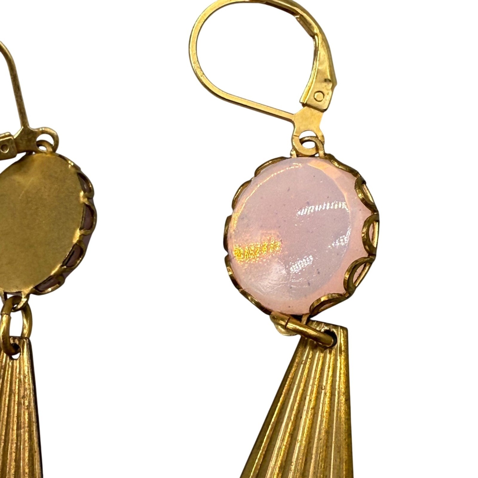 Vintage Pink Crystal Plated Dangle Drop Earrings Brass Tone Retro Classic