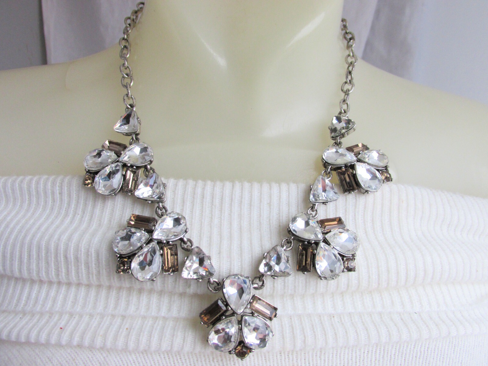 Vintage Stella & Dot Clear & Topaz Mirrored Rhinestone Necklace Bib Statement