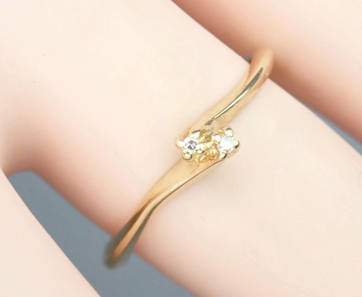 Dainty Vintage Estate Solid 14K Gold SAMUEL AARON Diamond Toi Et Moi Ring NY 6.5