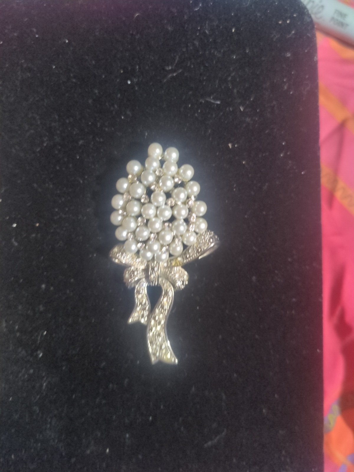 Beautiful Silver And Pearl Bouquet Of Flowers Brooch
