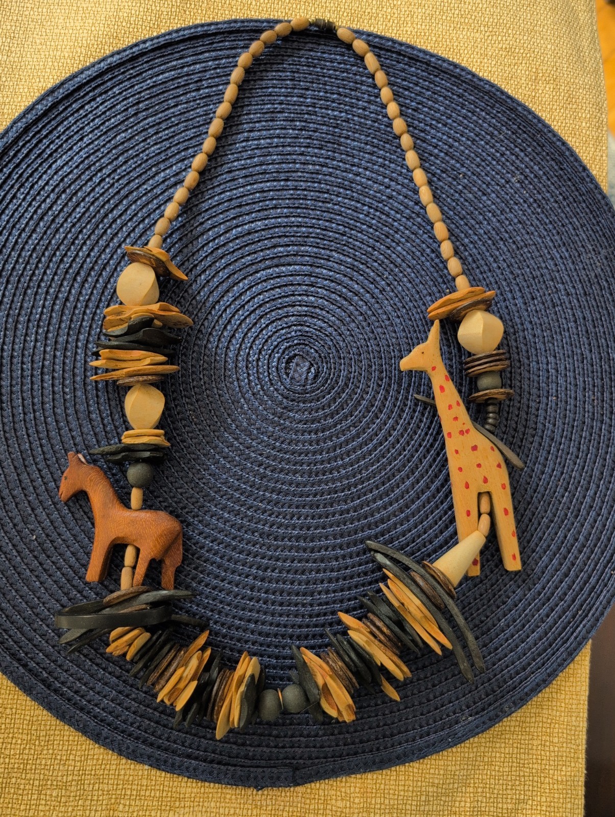 Vintage Necklace, Wood Animals & Beads