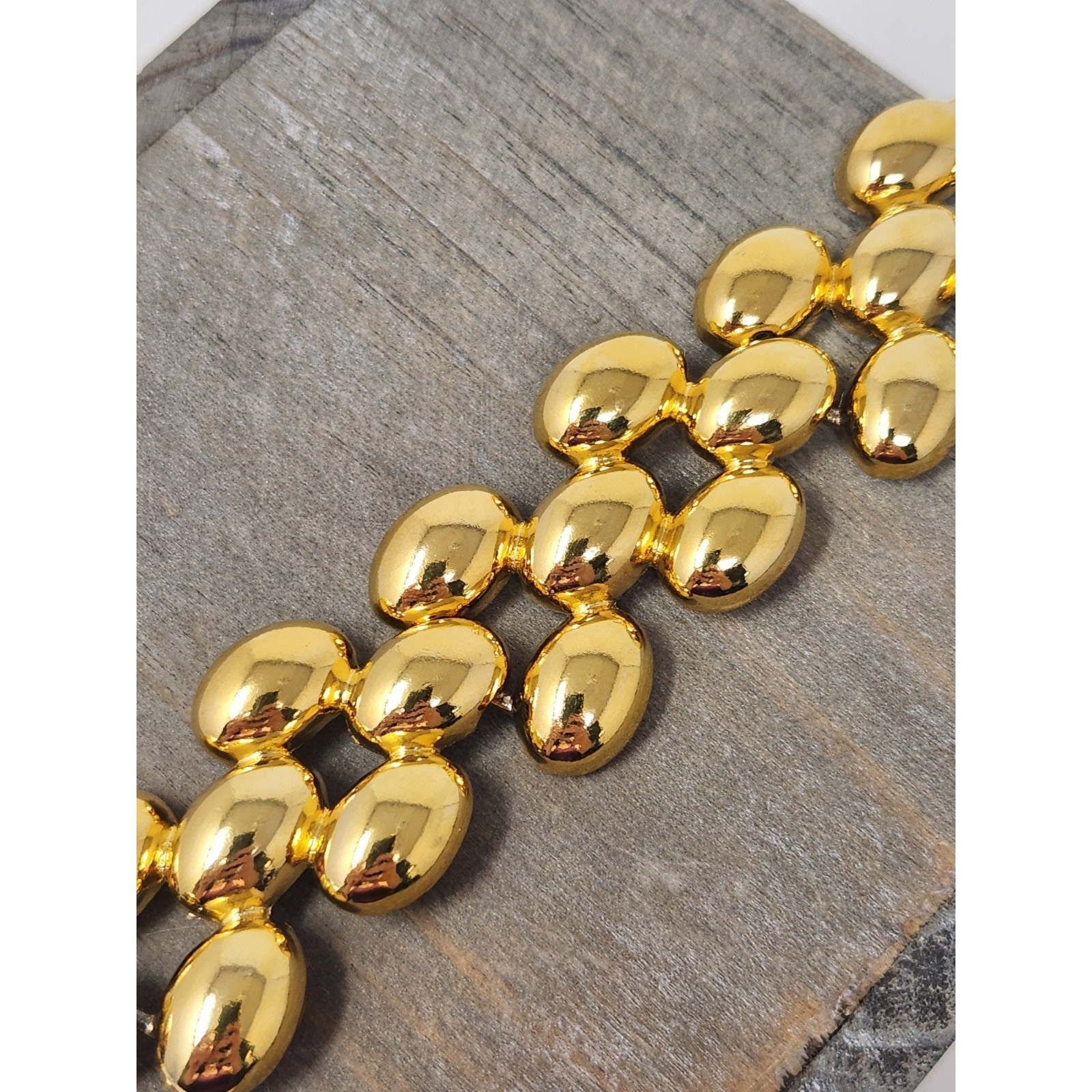 Heavy Panther Link Gold Tone Chunky Necklace Vintage Designer 18″ Toggle Closure