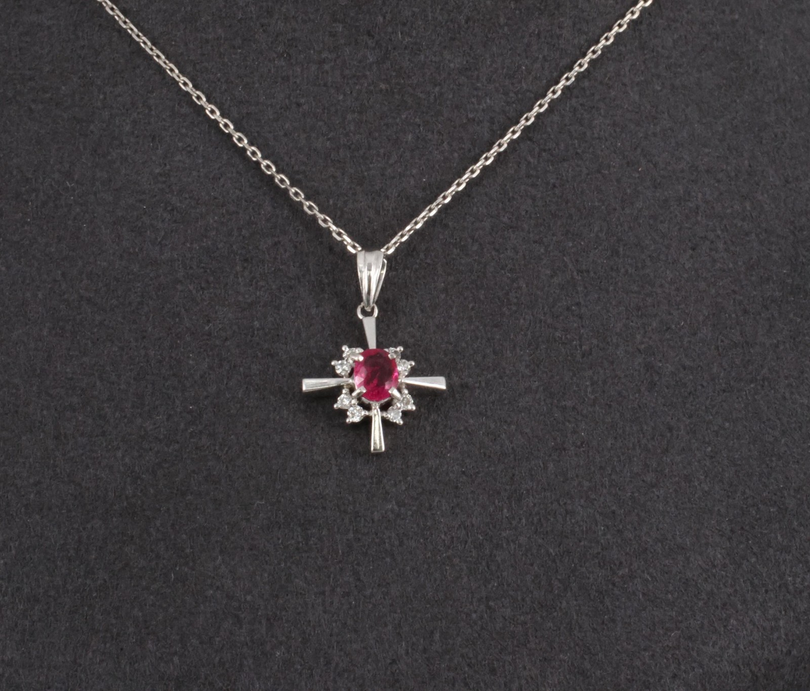 Fine 0.35ct Intense Red Ruby & 0.16ct Diamond Platinum Cross Necklace