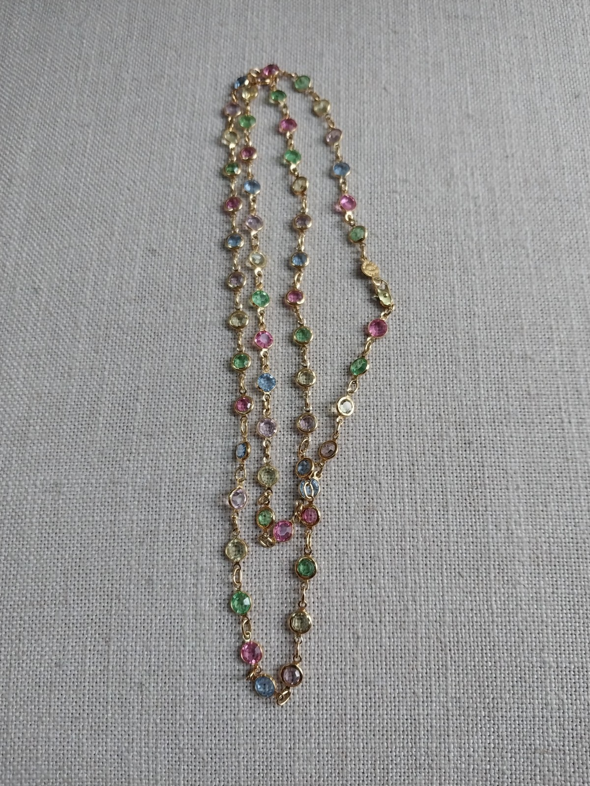 Vintage Signed Austrian Crystal USA Necklace Pastel Multi-Color Bezel Set Stones