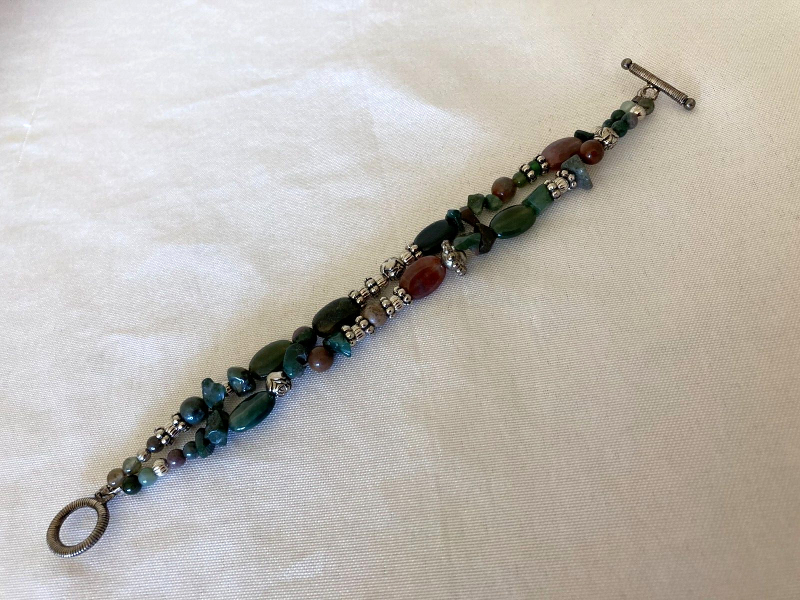Vintage Multicolor Stone and Silver Tone Bead Bracelet – 7″