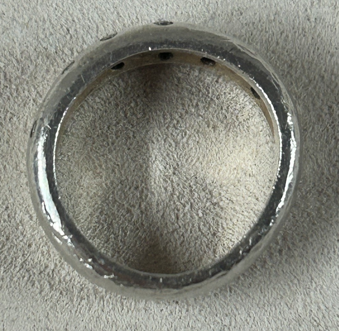 VTG Sterling Silver Cz Hammered Ring Band 4.25”