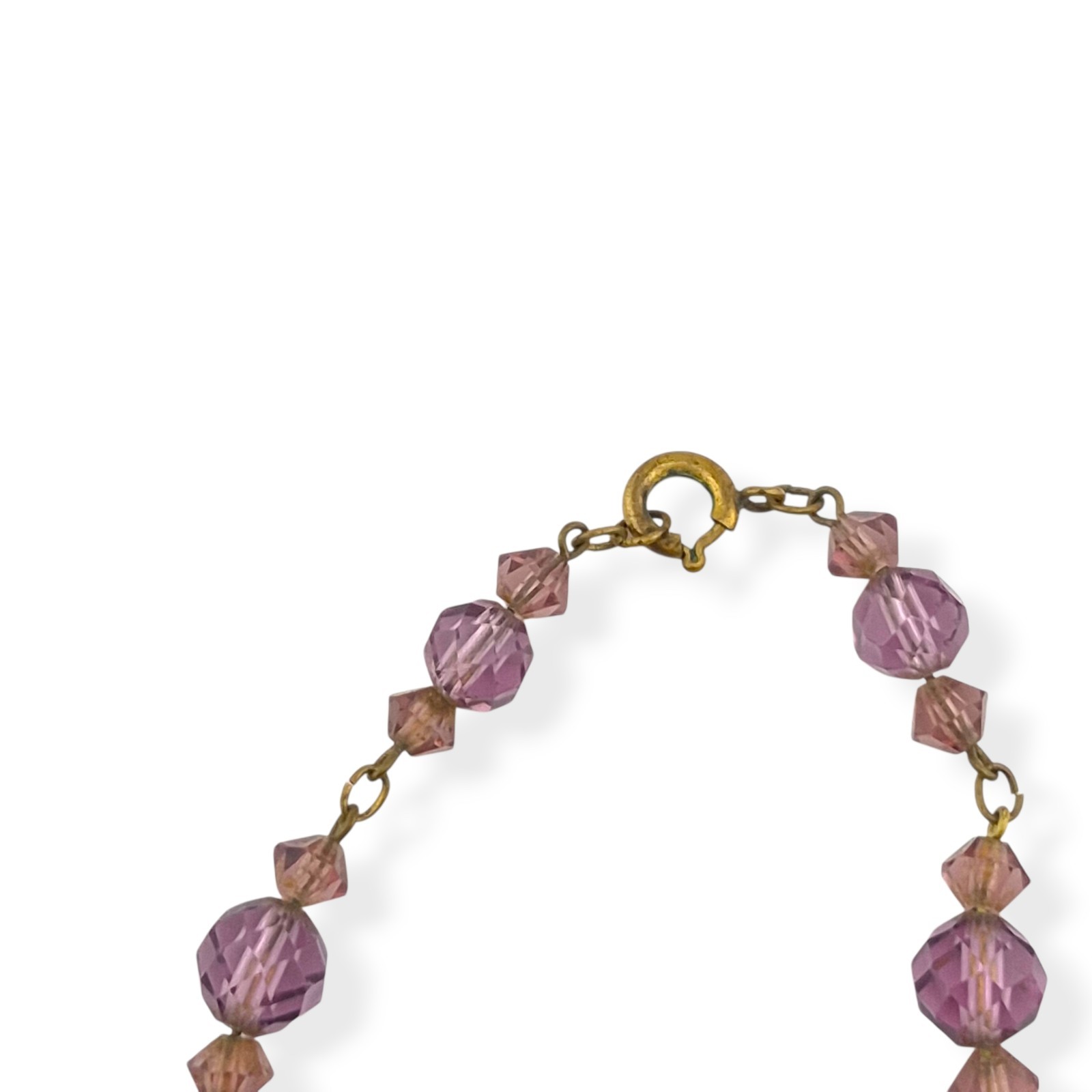 Vintage Art Deco Amethyst Purple Glass Bead Necklace Faceted Prong Set Czech