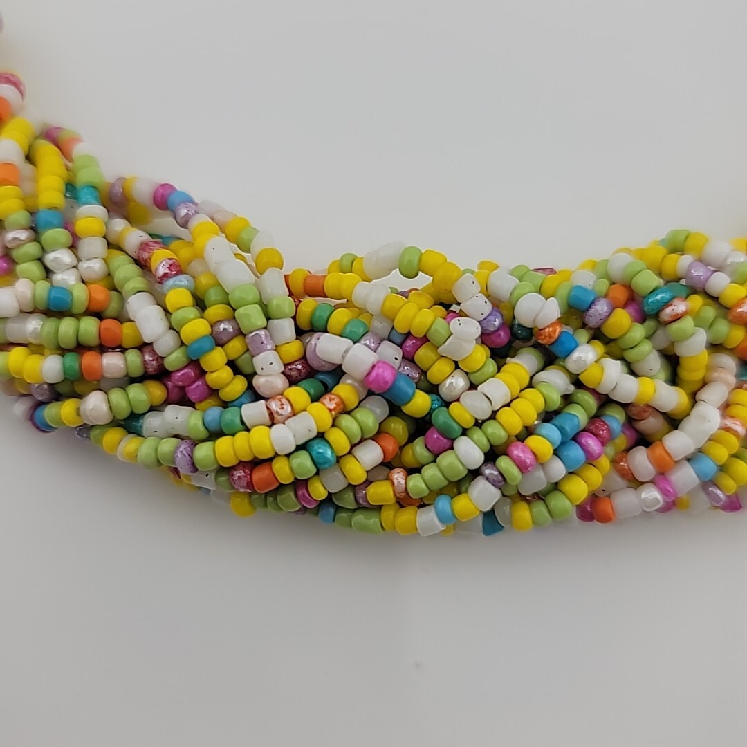 Vintage Braided Seed Bead 19″ Necklace Easter Multicolor Chunky Retro